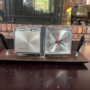60s/70s MCM Westinghouse Silver and Wood Radio and Clock